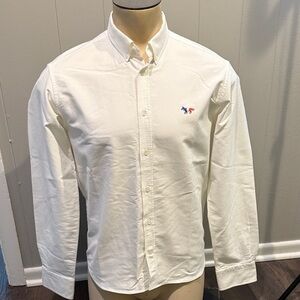 MAISON KITSUNE Men’s 41 Ivory Button-Down Shirt with Colorful Logo